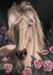 female feral flower pink_flower plant purple_eyes rose_(flower) solo alexandradane mary_(bloopertrooper) equid equine horse icelandic_horse mammal hi_res