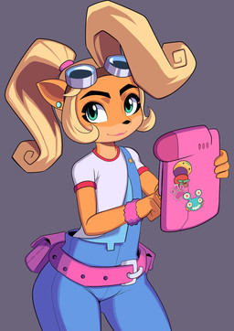anthro clothing computer ear_piercing electronics eyewear female fur goggles laptop overalls piercing solo wide_hips ninelean activision crash_bandicoot_(series) coco_bandicoot bandicoot mammal marsupial hi_res