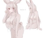 4_fingers anthro bent_over big_breasts blush breasts convenient_censorship female female_anthro fingers fur hair hair_covering_breasts hime_cut kemono long_hair looking_at_viewer looking_away navel nude open_mouth playing_with_hair red_eyes side_boob simple_background sitting snout solo standing text white_background white_body white_fur white_hair 115meg lagomorph leporid mammal rabbit hi_res japanese_text