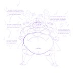 belly big_belly big_breasts breasts female overweight simple_background solo text white_background grindavikbydaylight goblin 2021 hi_res sketch