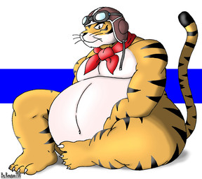 anthro ascot aviator_cap belly big_belly eyewear fur goggles huge_belly male musclegut muscular orange_body orange_fur solo striped_body striped_fur stripes whiskers reagan700 dragon_ball captain_yellow felid mammal pantherine tiger