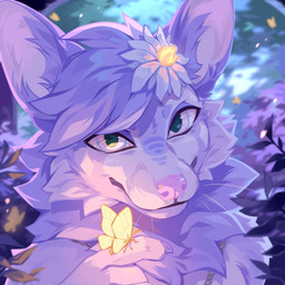 accessory ambiguous_gender anthro claws finger_claws flower flower_in_hair fur hair hair_accessory looking_at_viewer neck_tuft plant purple_body purple_fur purple_hair tuft whiskers corzh77 arthropod butterfly canid canine fennec_fox fox insect lepidopteran mammal true_fox 1:1 2026 bust_portrait digital_media_(artwork) hi_res portrait