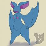 1:1 2_fingers anthro anthrofied areola bat belly blue_body blue_fur blush breasts cheek_tuft chest_tuft claws cute_fangs erect_nipples facial_tuft female fingers front_view fur generation_1_pokemon genitals head_tuft hi_res mammal membrane_(anatomy) membranous_wings navel nintendo nipples nude open_mouth pokemon pokemon_(species) pokemorph posexe pussy simple_background slightly_chubby smile solo spread_legs spreading standing teeth thick_thighs tongue tuft watermark white_background wide_hips wings zubat