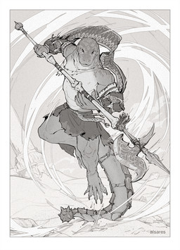 action_pose anthro biped claws clothed clothed_anthro clothed_male clothing feet fingers front_view halberd holding_halberd holding_melee_weapon holding_object holding_polearm holding_weapon looking_at_viewer male melee_weapon polearm pose solo tail toes weapon alsares noss_saga lummukem_(noss_saga) komodo_dragon lizard monitor_lizard reptile scalie 2026 digital_drawing_(artwork) digital_media_(artwork) hi_res