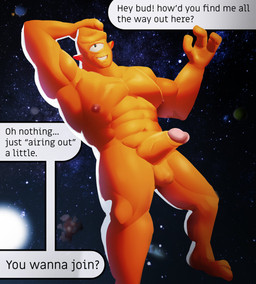1_eye abs balls dialogue genitals half-erect humanoid_genitalia looking_at_viewer male muscular muscular_male nipples orange_body penis planet solo space text ks_simp_(artist) image_comics invincible_(image_comics) allen_the_alien alien alien_humanoid humanoid unopan absurd_res english_text hi_res