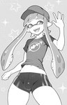 5_fingers bottomwear bulge clothing fingers gesture hat headgear headwear humanoid_pointy_ears open_mouth open_smile pointy_ears pseudo_hair shirt shorts smile solo suction_cup tentacle_hair tentacles topwear waving skibby nintendo splatoon inkling_boy animal_humanoid cephalopod cephalopod_humanoid humanoid inkling marine marine_humanoid mollusk mollusk_humanoid 2024 absurd_res hi_res monochrome signature