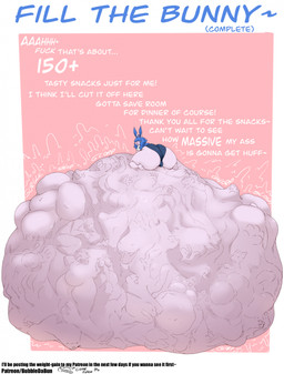 anthro belly big_belly big_butt butt digestion digestion_sequence fully_inside huge_belly huge_butt hyper hyper_belly male mass_vore multiple_prey solo text unseen_prey vore weight_gain bubblebnnuy bubble_(bubblebnnuy) lagomorph leporid mammal rabbit english_text hi_res