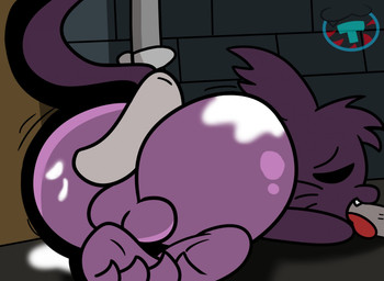 3_toes anthro balls big_butt black_eyebrows black_eyes bodily_fluids brick brick_wall butt cum cum_on_butt disembodied_penis dot_eyes eyebrows fangs feet fellatio fur genital_fluids genitals grey_penis grey_wall group hair hot_dogging light logo long_tail looking_pleasured lying_on_ground male male/male male_anthro male_humanoid markings motion_lines noseless nude_anthro nude_male on_ground oral penile penis penis_in_mouth pipe purple_balls purple_body purple_fur purple_hair purple_tail red_tongue sex short_hair simple_eyes smile solo_focus tail teeth thin_eyebrows toes tongue trio tuft wall_(structure) whisker_markings wobbling_butt mintytempest kappa_mikey guano_(kappa_mikey) humanoid mammal unknown_species 2017 artist_logo colored digital_drawing_(artwork) digital_media_(artwork) english_description lighting shaded