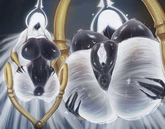 anus areola big_breasts black_body breasts female front_view genitals grey_areola grey_nipples hair hand_on_hip huge_breasts inverted_nipples long_hair nipples solo vulva white_body white_hair white_vulva wide_hips civilcrackhead hollow_knight:_silksong hollow_knight_(franchise) team_cherry grand_mother_silk humanoid hi_res