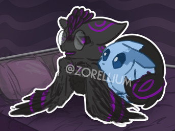 anthro bed blue_body blue_eyes duo ears_back eyewear feral furniture glasses looking_at_another on_bed pillow pivoted_ears wings zorellium rain_world videocult kenesha avali avian slugcat hi_res