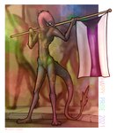 3_toes 4_fingers ambiguous_gender anthro colorful_background demisexual_pride_colors feet fingers flag flag_(object) flagpole hand_print holding_flag holding_object lgbt_pride markings paint parade pose pride_color_flag pride_colors solo toes scruffythedeer lgbt_pride_month squirmly_(scruffythedeer) alien squellac colorful_theme hi_res