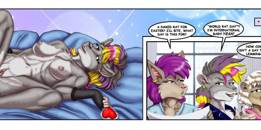 anthro anus breasts brown_eyes cheek_tuft chest_tuft clothed clothed_anthro clothed_female clothing dialogue ear_piercing ear_ring facial_tuft female fingerless_gloves frown genitals gloves gloves_only group hair handwear handwear_only heart_symbol inside looking_at_viewer lying mostly_nude multicolored_body multicolored_hair navel nipples nude nude_anthro nude_female on_back open_mouth piercing purple_hair ring_piercing spread_legs spreading text trio tuft two_tone_body vulva style_wager brave_new_world_(style_wager) furafterdark world_rat_day gisel_geller roxi_ratt sasha_gothica bat cricetid lemming mammal murid murine rat rodent comic english_text