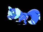 2014 2_tails 4:3 alpha_channel anthro balls bent_over blep blue_body blue_eyes blue_fur bodily_fluids buri butt cum cum_on_balls cum_on_butt cum_on_face digital_media_(artwork) fluffy fur generation_6_pokemon genital_fluids genitals half-erect holding_leg leg_markings looking_at_viewer looking_back looking_back_at_viewer male markings meowstic multi_tail neck_tuft nintendo nude on_one_leg penis pokemon pokemon_(species) presenting side_view simple_background socks_(marking) solo standing striped_ears striped_markings striped_tail stripes tail tail_markings tapering_penis toe_markings tongue tongue_out transparent_background tuft