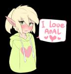 alpha_channel blizzard_entertainment blood_elf blush clothed clothing elf english_text fan_character female flat_chested green_clothing green_eyes green_hoodie green_topwear heart_symbol hoodie hoodie_(artist) humanoid male_(lore) max_(hoodie) multicolored_clothing multicolored_topwear not_furry simple_background solo text topwear transparent_background two_tone_clothing two_tone_topwear warcraft
