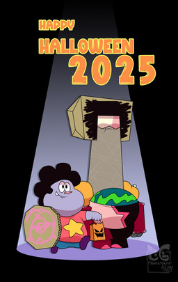 anthro clothed clothing costume duo food fruit fur holiday_message holidays male melon plant rock simple_background smile teeth text young toongrowner cartoon_network chowder_(series) halloween steven_universe chowder garnet_(steven_universe) shnitzel elemental_creature humanoid hybrid lagomorph leporid mammal mineral_fauna rock_creature absurd_res digital_media_(artwork) english_text hi_res