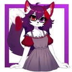 anthro clothing female female_anthro fur glass hair heterochromia long_hair purple_body purple_clothing purple_eyes purple_fur purple_hair red_clothing red_eyes red_hair simple_background simple_mouth solo standing white_body pinecraft character_krisellt canid canine fox mammal hi_res