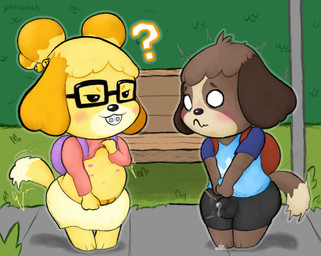 aged_down anthro aroused backpack bell blush blush_lines bodily_fluids bottomwear bottomwear_down bottomwear_pull braces buckteeth bulge clothed clothing clothing_lift clothing_pull duo embarrassed exhibitionism female genital_fluids genitals half-closed_eyes looking_at_genitalia looking_at_vulva male male/female multi_nipple narrowed_eyes nipples outside pigtails precum precum_through_clothing presenting presenting_vulva public public_exposure question_mark shirt shirt_lift shorts skirt skirt_down skirt_pull tail tail_motion tailwag teeth text topwear vulva wet wet_clothing wide_eyed young young_anthro young_female young_male pincoosh animal_crossing nintendo digby_(animal_crossing) isabelle_(animal_crossing) canid canine canis domestic_dog mammal shih_tzu toy_dog artist_name digital_media_(artwork) hi_res brother_(lore) brother_and_sister_(lore) incest_(lore) sibling_(lore) sister_(lore) twincest_(lore) twins_(lore)