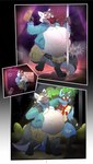 alcohol anthro beer belly beverage big_belly burping clothed clothing coat detailed_background digestion duo fur green_eyes grey_body grey_fur male park pole red_scarf scarf stage stripper_pole topwear vore trpcafterdark nintendo pokemon bow_(bowhuskers) canid canine canis generation_4_pokemon lucario mammal pokemon_(species) wolf club_(disambiguation) absurd_res comic hi_res