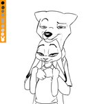 anthro duo ears_down female hug lidded_eyes looking_at_viewer male male/female pivoted_ears pregnant simple_background snout_between_ears white_background spoof_(artist) disney zootopia judy_hopps nick_wilde canid canine fox lagomorph leporid mammal rabbit red_fox true_fox line_art