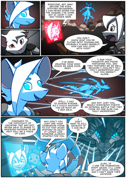 anthro blue_eyes dialogue female glowing glowing_eyes group machine male mecha outside red_eyes size_difference speed_lines text kitfox-crimson in_our_shadow marble_(kitfox-crimson) russet_(kitfox-crimson) sage_(kitfox-crimson) seed_(kitfox-crimson) mammal murid murine rat rodent sciurid tree_squirrel absurd_res comic english_text hi_res