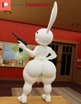 5_fingers anthro backsack balls big_butt butt eyewear fingers fur furniture genitals glasses gun handgun holding_gun holding_handgun holding_object holding_pistol holding_ranged_weapon holding_weapon humanoid_genitalia humanoid_penis long_ears looking_back male on_table penis pink_nose pistol rabbit_ears ranged_weapon rear_view round_glasses sharp_teeth small_tail solo standing table tail teeth thick_thighs weapon white_body white_fur wide_hips camseven sam_and_max max_(sam_and_max) lagomorph leporid mammal rabbit 2023 3d_(artwork) digital_media_(artwork) english_description hi_res