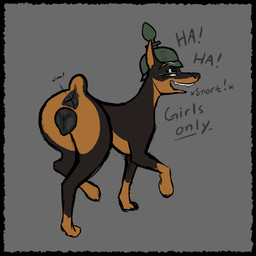 anal_wink animal_genitalia animal_vulva anus butt canine_genitalia canine_vulva clothing female female_feral feral genitals headgear headwear presenting presenting_hindquarters raised_tail scut_tail short_tail solo tail tail_anus toony vulva serpenteats canid canine canis dobermann domestic_dog mammal pinscher 1:1 absurd_res hi_res