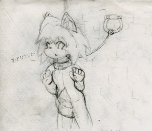 anthro bodily_fluids brick brick_wall collar convenient_censorship dialogue male nude rope scared solo tail tail_between_legs tail_censorship tears wall_(structure) kemotobi ambiguous_species 2012 sketch