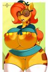 anthro areola big_breasts blush breasts clothed clothing eyewear female genitals glasses hair huge_breasts legwear nipples open_mouth orange_hair pussy short_hair solo thick_thighs wide_hips kloudmutt camp_lazlo cartoon_network nina_neckerly giraffe giraffid mammal 2017 2:3 digital_media_(artwork) hi_res