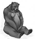 animal_genitalia animal_penis anthro balls bear bodily_fluids erection genitals greyscale kuma male mammal masturbation monochrome muscular muscular_anthro muscular_male penile penile_masturbation penis simple_background slightly_chubby solo sweat transformation ursine_penis white_background