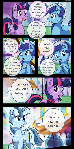 cross dialogue duo feathered_wings feathers female feral fur hair horn multicolored_hair purple_body purple_feathers purple_fur purple_hair text two_tone_hair wings vavacung friendship_is_magic hasbro my_little_pony mythology minuette_(mlp) twilight_sparkle_(mlp) equid equine mammal mythological_creature mythological_equine unicorn winged_unicorn 2015 absurd_res comic digital_media_(artwork) english_text hi_res
