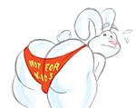 anthro bent_over big_butt bodily_fluids bulge butt cereal_mascot clothing humor looking_back male mascot pink_nose presenting presenting_hindquarters print_clothing print_underwear short_tail solo standing sweat sweatdrop tail thong toony underwear white_body nondelismell general_mills trix trix_rabbit lagomorph leporid mammal rabbit meme