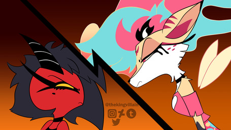 angry anthro breasts clothing crop_top duo eye_contact female female/female looking_at_another shirt threatening topwear thekingvillain hellaverse helluva_boss millie_(helluva_boss) queen_bee-lzebub_(helluva_boss) animal_humanoid canid canid_humanoid canine canine_humanoid fox_humanoid humanoid imp mammal mammal_humanoid 16:9 hi_res widescreen