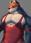 abs anthro armband biceps clothed clothing green_eyes male mask muscular muscular_anthro muscular_male pecs solo sports_mask sportswear tight_clothing wrestling_mask wrestling_singlet fenrirwolfen canid canine canis mammal wolf hi_res