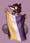 ambiguous_gender anthro flag flag_(object) hair happy holding_flag holding_object lgbt_pride looking_at_viewer nonbinary_pride_colors open_mouth pride_color_flag pride_colors short_hair simple_background solo yellow_sclera had_my_way hadmyway_(fursona) dasyuromorph mammal marsupial numbat 2023 nonbinary_(lore)