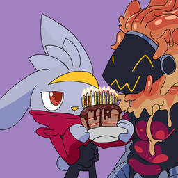 ambiguous_gender anthro belly big_head birthday_cake breasts cake candle candy casual_nudity chocolate chocolate_cake closed_smile clothing dessert duo eyes_closed featureless_breasts featureless_crotch female fingers fire food fur hair happy holding_object holding_plate larger_female machine mature_anthro mature_female melting mouth_closed multicolored_body nude one_ear_up orange_body orange_hair overweight overweight_anthro overweight_female plate prosthetic prosthetic_arm prosthetic_leg prosthetic_limb protogen_visor purple_background red_body red_clothing red_eyes red_topwear scut_tail short_tail simple_background size_difference smaller_ambiguous smile standing tail thick_thighs topwear wavy_mouth white_body white_fur yellow_nose ikarapopsicle nintendo pokemon milk_(wikibee) generation_8_pokemon goo_creature lagomorph mammal pokemon_(species) protogen raboot 1:1 2025 cel_shading digital_media_(artwork) hi_res shaded adopted_(lore) adopted_son_(lore) adoptive_mother_(lore) male_(lore) mother_(lore) mother_and_child_(lore) mother_and_son_(lore) parent_(lore) parent_and_child_(lore) parent_and_son_(lore) son_(lore)