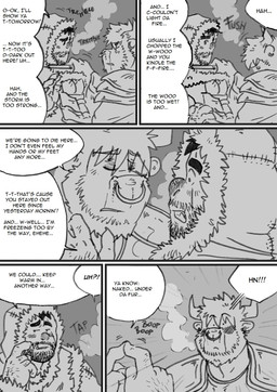 armor dialogue knife male male/male text husky92 european_mythology greek_mythology mythology bovid bovine humanoid mammal minotaur orc comic english_text greyscale hi_res monochrome multiple_scenes