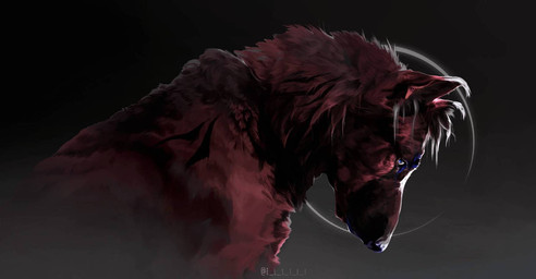 ambiguous_feral ambiguous_gender black_body black_fur crescent_moon feral fluffy fur looking_down moon night red_body red_fur solo magpiecrowns canid canine canis mammal wolf 2024 digital_media_(artwork) ibispaint_(artwork)
