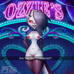 anthro areola arm_tuft armwear asking black_body black_fur black_nose blush bottomless breasts cheek_tuft clothed clothing collar curvy_figure ear_piercing ear_ring elbow_gloves eyelashes facial_tuft female front_view fur genitals gloves grey_body grey_fur grey_hair hair hair_over_eye hand_on_hip handwear hourglass_figure humanoid_genitalia humanoid_vulva legwear looking_at_viewer medium_breasts mostly_nude multicolored_body multicolored_fur navel nipples one_eye_obstructed open_mouth open_smile partially_clothed piercing pink_areola pink_nipples pupils question red_sclera ring_piercing shoulder_tuft slit_pupils smile solo spiked_collar spikes standing teeth text thigh_highs tongue topless tuft vulva white_body white_eyes white_fur yes-no_question fkimnsfw hellaverse helluva_boss mythology loona_(helluva_boss) canid canid_demon canine demon hellhound mammal mythological_canine mythological_creature 1:1 2022 digital_media_(artwork) english_text hi_res watermark