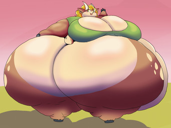 anthro belly belly_jiggle big_belly big_breasts big_butt big_cheeks black_hooves black_nose blonde_hair blush breast_jiggle breasts brown_body brown_ears brown_inner_ear brown_tail butt butt_jiggle chubby_cheeks clothed clothing female gesture green_clothing green_eyes green_shirt green_topwear greeting hair hooves horn huge_belly huge_breasts huge_butt huge_cheeks hyper hyper_belly hyper_breasts hyper_butt jiggling looking_back morbidly_obese morbidly_obese_anthro morbidly_obese_female multicolored_body obese obese_anthro obese_female open_mouth open_smile overweight overweight_anthro overweight_female pantsless pink_tongue red_mouth scut_tail shirt short_tail smile solo tail tan_body tan_tail tongue topwear two_tone_body two_tone_tail waving waving_at_viewer white_horn adansin marilyn_(adansin) bovid caprine goat mammal 2024 2d_animation 4:3 animated colored digital_media_(artwork) loop shaded