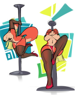 anthro biped breasts clothed clothing curvy_figure dancing female footwear high_heels legwear nipple_tape pasties pole pole_dancing shoes skimpy solo stockings stripper_pole tape thick_thighs underwear voluptuous wide_hips bagelcollector canid canine fox mammal absurd_res hi_res
