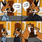 4_panel_comic angry anthro clothing collared_shirt dialogue dress_shirt duo fight humor jacket male shirt smile speech_bubble talking_to_another text topwear yelling aspen_the_fox canid canine fox mammal red_fox true_fox 1:1 artist_name comic hi_res