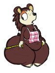 animal_crossing apron apron_only big_butt breasts brown_body butt cleavage clothed clothing female geckomania hair huge_butt hyper hyper_butt nintendo open_mouth sable_able solo spiky_hair tail tape_measure third-party_edit