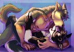 anthro anthro_on_anthro duo eyes_closed fluffy fluffy_tail from_front_position genitals looking_pleasured lying male male/male missionary_position nipples on_back open_mouth penis sex tail incorgnito marjani canid canine canis fox mammal wolf hi_res