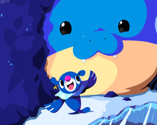 ambiguous_gender black_eyes blue_body duo emanata fangs feral ice macro multicolored_body open_mouth size_difference tail teeth tongue two_tone_body sleepy_sealion nintendo pokemon generation_3_pokemon generation_7_pokemon pokemon_(species) popplio spheal 2025 5:4 absurd_res dated hi_res signature