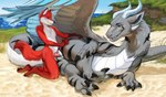 anthro anthro_on_feral anthro_penetrating anthro_penetrating_feral balls beach bestiality black_claws black_stripes blush canid canine claws dragon duo feathered_wings feathers female female_penetrated feral feral_penetrated fox fur furred_dragon furred_scalie genitals grey_body grey_fur hi_res horn interspecies knot legend_of_ahya llydia_the_fluff_dragon_(darkflamewolf) male male/female male_on_feral male_penetrating male_penetrating_female mammal mythological_creature mythological_scalie mythology nude outside outside_sex penetration penis pussy red_body red_fur sand scalie sea seaside sex size_difference spread_wings stripes tail tavyapl vaginal vaginal_penetration water white_balls white_body white_fur wings