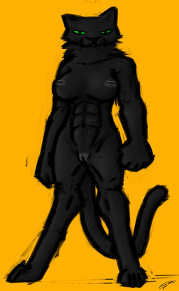 angry anthro black_body black_fur breasts female fur genitals green_eyes light looking_at_viewer muscular nipples noidlen nude nude_anthro nude_female simple_background solo standing vulva fancypenguin32 krania_(fancypenguin23) felid feline mammal pantherine absurd_res digital_media_(artwork) hi_res lighting shaded