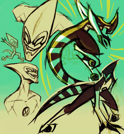 3_fingers armor chibi claws eyes_closed finger_claws fingers gradient_background headgear helmet long_tail male markings running simple_background smile smirk solo striped_markings striped_tail stripes tail tail_markings tongue tongue_out lacedwispr ben_10 cartoon_network xlr8 alien kineceleran 2024 dated digital_drawing_(artwork) digital_media_(artwork) hi_res sketch watermark