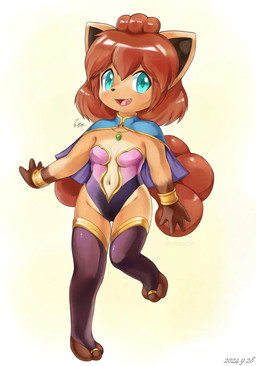 anthro anthrofied biped blue_eyes breasts clothed clothed_anthro clothed_female clothing cute_fangs digitigrade fangs female female_anthro front_view hair leotard looking_at_viewer open_mouth open_smile pokemorph red_hair simple_background small_breasts smile solo teeth ryuma210 nintendo pokemon ema_(ryuma210) generation_1_pokemon pokemon_(species) vulpix hi_res