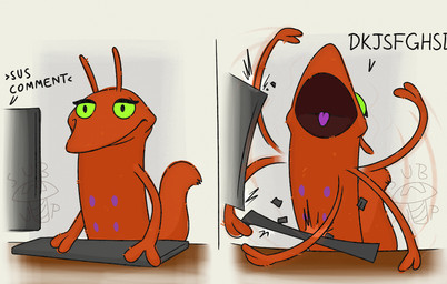 anthro belly_nipples computer_keyboard flailing fur green_eyes keysmash_text male motion_blur multi_nipple nipples puppet purple_nipples red_body red_fur solo text subscrewedup hhbrother_(sona) thang 2026 digital_drawing_(artwork) digital_media_(artwork) english_description english_text meme