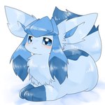 :3 ambiguous_gender blue_body blue_eyes blue_fur blush feral fur gloves_(marking) kemono lying markings on_front simple_background sitting solo joeri_kunisaki nintendo pokemon eeveelution generation_4_pokemon glaceon pokemon_(species) 1:1 digital_media_(artwork)